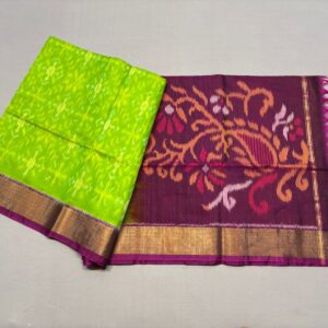Pure Ikkat Sico Silk Cotton Sarees, 4 Inch Border Handloom Saree With Blouse - CK4SICO00075