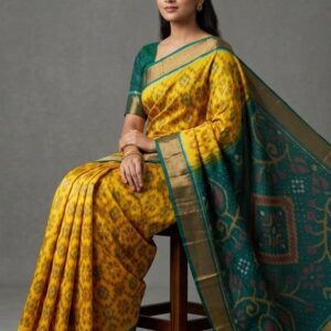 Pure Ikkat Sico Silk Cotton Sarees, 4 Inch Border Handloom Saree With Blouse - CK4SICO00078