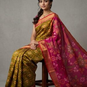 Pure Ikkat Sico Silk Cotton Sarees, 4 Inch Border Handloom Saree With Blouse - CK4SICO00079