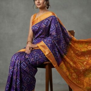 Pure Ikkat Sico Silk Cotton Sarees, 4 Inch Border Handloom Saree With Blouse - CK4SICO00080