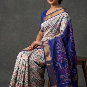 Pure Ikkat Sico Silk Cotton Sarees, 4 Inch Border Handloom Saree With Blouse - CK4SICO00081