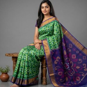 Pure Ikkat Sico Silk Cotton Sarees, 4 Inch Border Handloom Saree With Blouse - CK4SICO00082