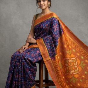 Pure Ikkat Sico Silk Cotton Sarees, 4 Inch Border Handloom Saree With Blouse - CK4SICO00083