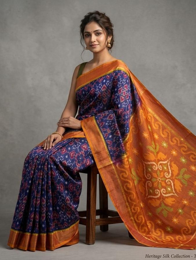Pure Ikkat Sico Silk Cotton Sarees, 4 Inch Border Handloom Saree With Blouse - CK4SICO00083