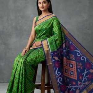 Pure Ikkat Sico Silk Cotton Sarees, 4 Inch Border Handloom Saree With Blouse - CK4SICO00084