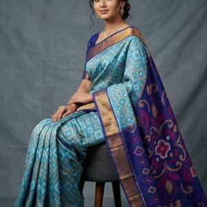 Pure Ikkat Sico Silk Cotton Sarees, 4 Inch Border Handloom Saree With Blouse - CK4SICO00085