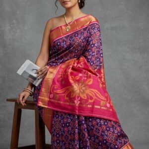 Pure Ikkat Sico Silk Cotton Sarees, 4 Inch Border Handloom Saree With Blouse - CK4SICO00086