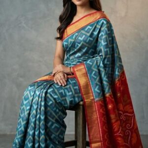Pure Ikkat Sico Silk Cotton Sarees, 4 Inch Border Handloom Saree With Blouse - CK4SICO00087