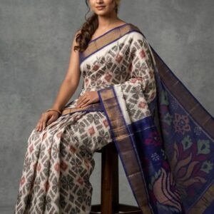 Pure Ikkat Sico Silk Cotton Sarees, 4 Inch Border Handloom Saree With Blouse - CK4SICO00088