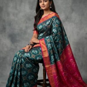 Pure Ikkat Sico Silk Cotton Sarees, 4 Inch Border Handloom Saree With Blouse - CK4SICO00089