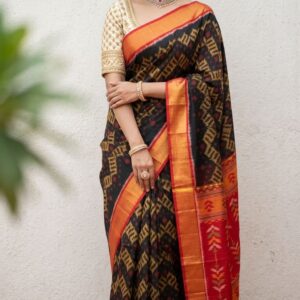 Pure Ikkat Sico Silk Cotton Sarees, 4 Inch Border Handloom Saree With Blouse - CK4SICO00090