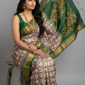 Pure Ikkat Sico Silk Cotton Sarees, 4 Inch Border Handloom Saree With Blouse - CK4SICO00091