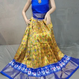 Pochampally Ikkat Silk Lehengas, Handloom Silk Lehengas, Ikkat Pavada, Silk Pavada free size, ikkat pattu lehengas