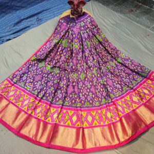 Pochampally Ikkat Silk Lehengas, Handloom Silk Lehengas, Ikkat Pavada, Silk Pavada free size, ikkat pattu lehengas