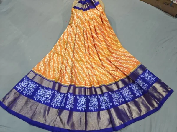Pochampally Ikkat Silk Lehengas, Handloom Silk Lehengas, Ikkat Pavada, Silk Pavada free size, ikkat pattu lehengas