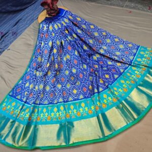 Pochampally Ikkat Silk Lehengas, Handloom Silk Lehengas, Ikkat Pavada, Silk Pavada free size, ikkat pattu lehengas