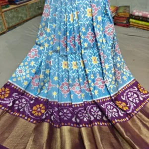 Pochampally Ikkat Silk Lehengas, Handloom Silk Lehengas, Ikkat Pavada, Silk Pavada free size, ikkat pattu lehengas