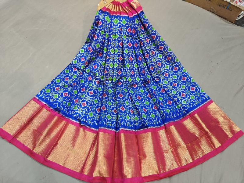 Pochampally Ikkat Silk Lehengas, Handloom Silk Lehengas, Ikkat Pavada, Silk Pavada free size, ikkat pattu lehengas