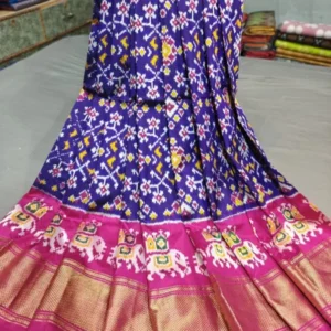 Pochampally Ikkat Silk Lehengas, Handloom Silk Lehengas, Ikkat Pavada, Silk Pavada free size, ikkat pattu lehengas