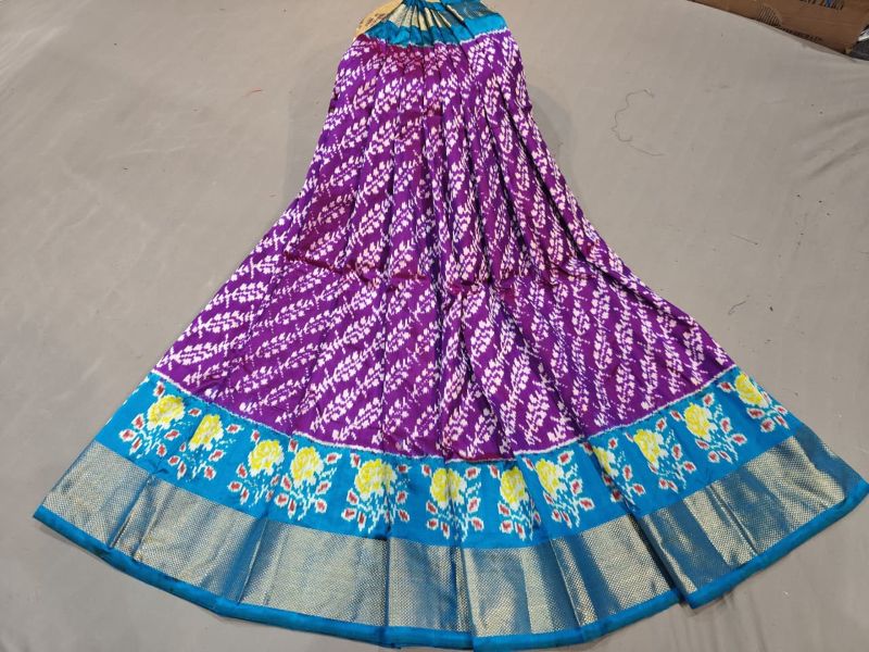 Pochampally Ikkat Silk Lehengas, Handloom Silk Lehengas, Ikkat Pavada, Silk Pavada free size, ikkat pattu lehengas