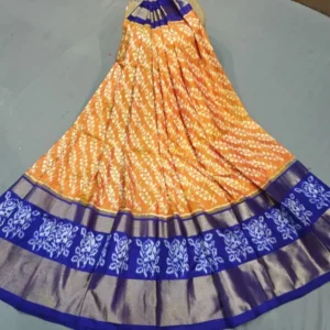 Pochampally Ikkat Silk Lehengas, Handloom Silk Lehengas, Ikkat Pavada, Silk Pavada free size, ikkat pattu lehengas