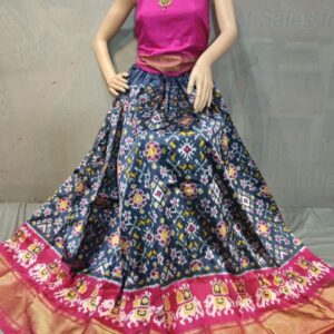 Pochampally Ikkat Silk Lehengas, Handloom Silk Lehengas, Ikkat Pavada, Silk Pavada free size, ikkat pattu lehengas