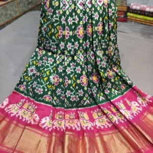 Pochampally Ikkat Silk Lehengas, Handloom Silk Lehengas, Ikkat Pavada, Silk Pavada free size, ikkat pattu lehengas