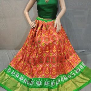 Pochampally Ikkat Silk Lehengas, Handloom Silk Lehengas, Ikkat Pavada, Silk Pavada free size, ikkat pattu lehengas