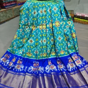 Pochampally Ikkat Silk Lehengas, Handloom Silk Lehengas, Ikkat Pavada, Silk Pavada free size, ikkat pattu lehengas