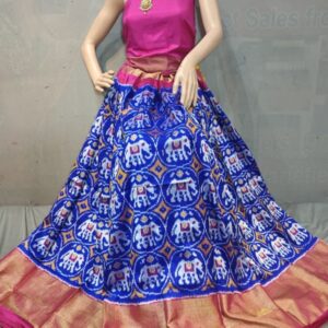 Pochampally Ikkat Silk Lehengas, Handloom Silk Lehengas, Ikkat Pavada, Silk Pavada free size, ikkat pattu lehengas