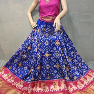 Pochampally Ikkat Silk Lehengas, Handloom Silk Lehengas, Ikkat Pavada, Silk Pavada free size, ikkat pattu lehengas