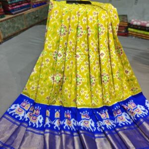 Pochampally Ikkat Silk Lehengas, Handloom Silk Lehengas, Ikkat Pavada, Silk Pavada free size, ikkat pattu lehengas