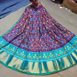 Pochampally Ikkat Silk Lehengas, Handloom Silk Lehengas, Ikkat Pavada, Silk Pavada free size, ikkat pattu lehengas