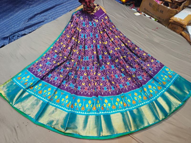 Pochampally Ikkat Silk Lehengas, Handloom Silk Lehengas, Ikkat Pavada, Silk Pavada free size, ikkat pattu lehengas