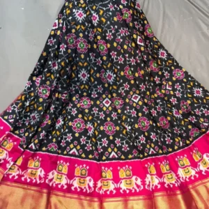 Pochampally Ikkat Silk Lehengas, Handloom Silk Lehengas, Ikkat Pavada, Silk Pavada free size, ikkat pattu lehengas