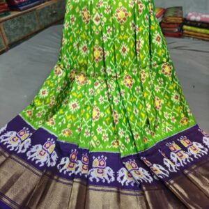 Pochampally Ikkat Silk Lehengas, Handloom Silk Lehengas, Ikkat Pavada, Silk Pavada free size, ikkat pattu lehengas