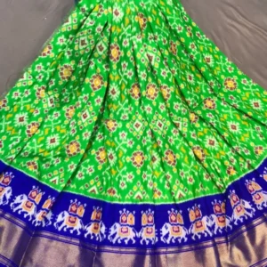 Pochampally Ikkat Silk Lehengas, Handloom Silk Lehengas, Ikkat Pavada, Silk Pavada free size, ikkat pattu lehengas