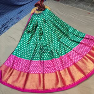 Pochampally Ikkat Silk Lehengas, Handloom Silk Lehengas, Ikkat Pavada, Silk Pavada free size, ikkat pattu lehengas