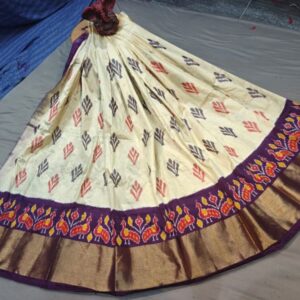 Pochampally Ikkat Silk Lehengas, Handloom Silk Lehengas, Ikkat Pavada, Silk Pavada free size, ikkat pattu lehengas