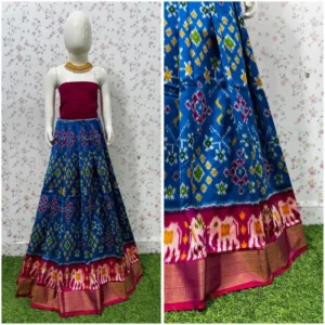 Pochampally Ikkat Silk pavada, Handloom Silk Lehengas, pochampally silk lehenga, Silk Pavada free size, ikkat pattu lehengas