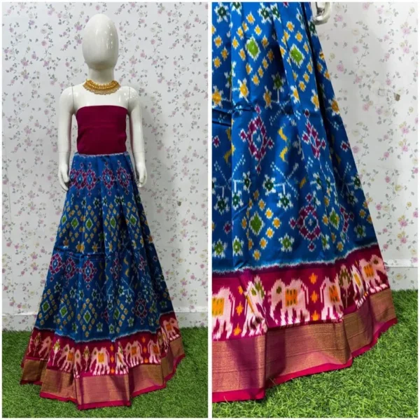 Pochampally Ikkat Silk pavada, Handloom Silk Lehengas, pochampally silk lehenga, Silk Pavada free size, ikkat pattu lehengas