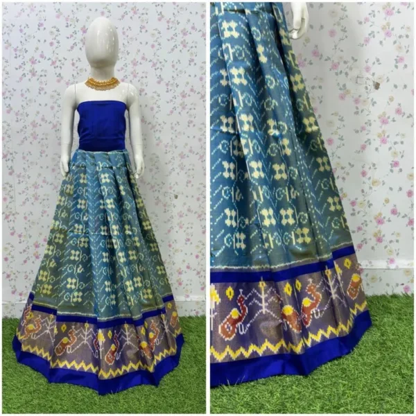 Pochampally Ikkat Silk pavada, Handloom Silk Lehengas, pochampally silk lehenga, Silk Pavada free size, ikkat pattu lehengas