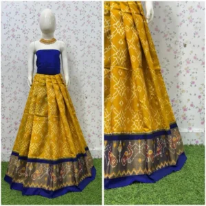 Pochampally Ikkat Silk pavada, Handloom Silk Lehengas, pochampally silk lehenga, Silk Pavada free size, ikkat pattu lehengas