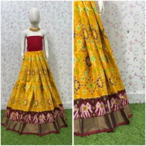Pochampally Ikkat Silk pavada, Handloom Silk Lehengas, pochampally silk lehenga, Silk Pavada free size, ikkat pattu lehengas