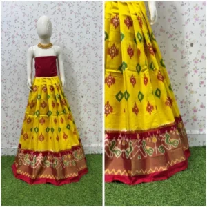 Pochampally Ikkat Silk pavada, Handloom Silk Lehengas, pochampally silk lehenga, Silk Pavada free size, ikkat pattu lehengas