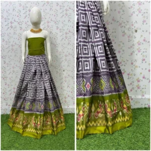 Pochampally Ikkat Silk pavada, Handloom Silk Lehengas, pochampally silk lehenga, Silk Pavada free size, ikkat pattu lehengas