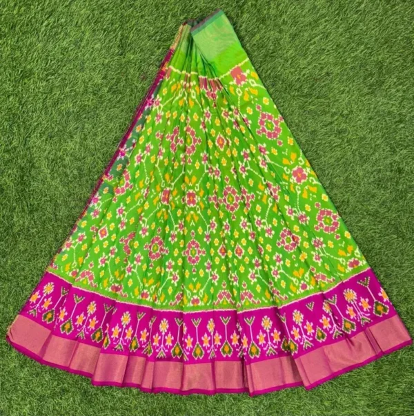 Pochampally Ikkat Silk pavada, Handloom Silk Lehengas, pochampally silk lehenga, Silk Pavada free size, ikkat pattu lehengas
