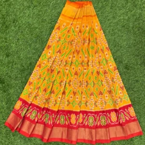 Pochampally Ikkat Silk pavada, Handloom Silk Lehengas, pochampally silk lehenga, Silk Pavada free size, ikkat pattu lehengas