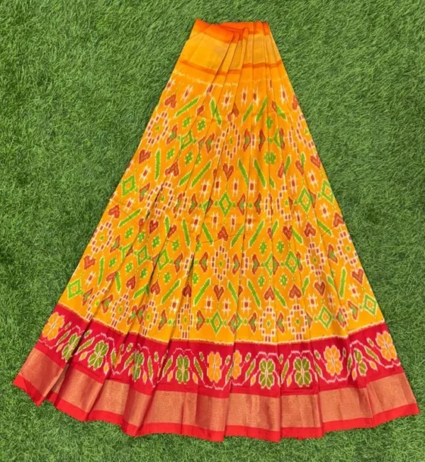 Pochampally Ikkat Silk pavada, Handloom Silk Lehengas, pochampally silk lehenga, Silk Pavada free size, ikkat pattu lehengas