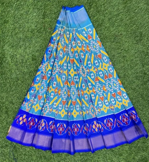 Pochampally Ikkat Silk pavada, Handloom Silk Lehengas, pochampally silk lehenga, Silk Pavada free size, ikkat pattu lehengas